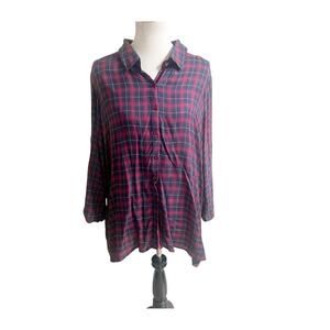 Andree by UNIT Plaid Embroidered Velvet Back Tunic 2X NWT Western Boho Casual